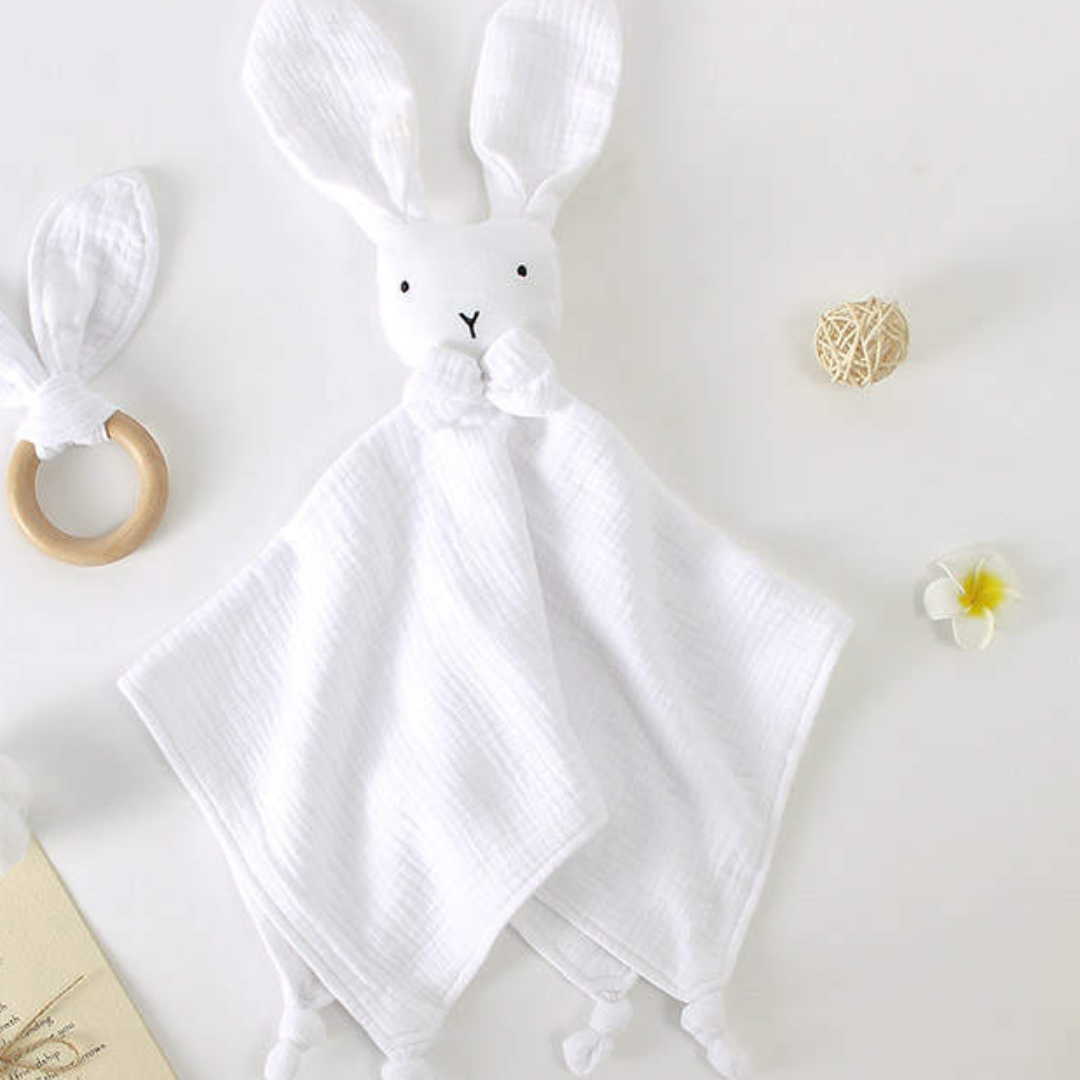 doudou lange coton blanc lapin nœud papillon