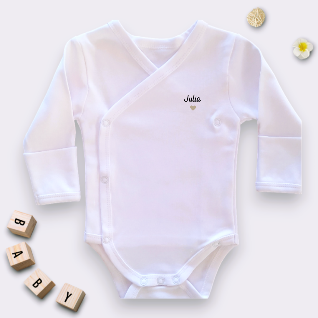 Body personnalisé blanc coton moufles intégrées ouverture croisé